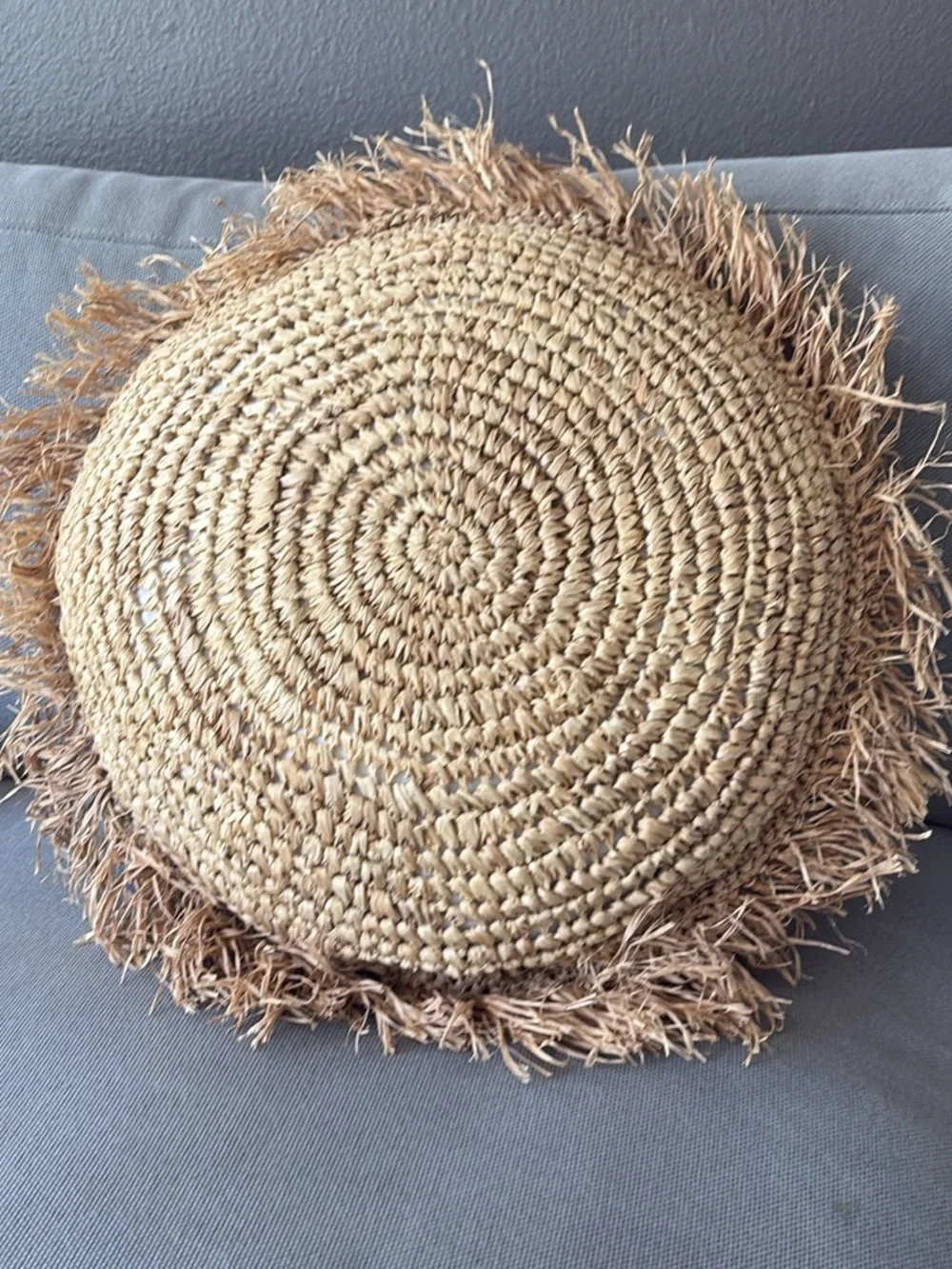 Natural raffia Bali coastal Straw Round Decorative Pillow - Beige